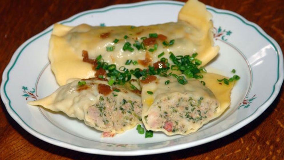 Maultaschen geröstet mit Zwiebel und Ei